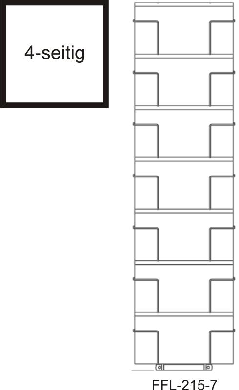 Bodenständer L-DIN Querformat, 28 Fächer, 215 mm breit, 1-reihig, 4-seitig, silber